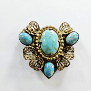 Vintage Art Nouveau Turquoise Cabochon Bronze Filigree Shoe Dress Scarf Clip